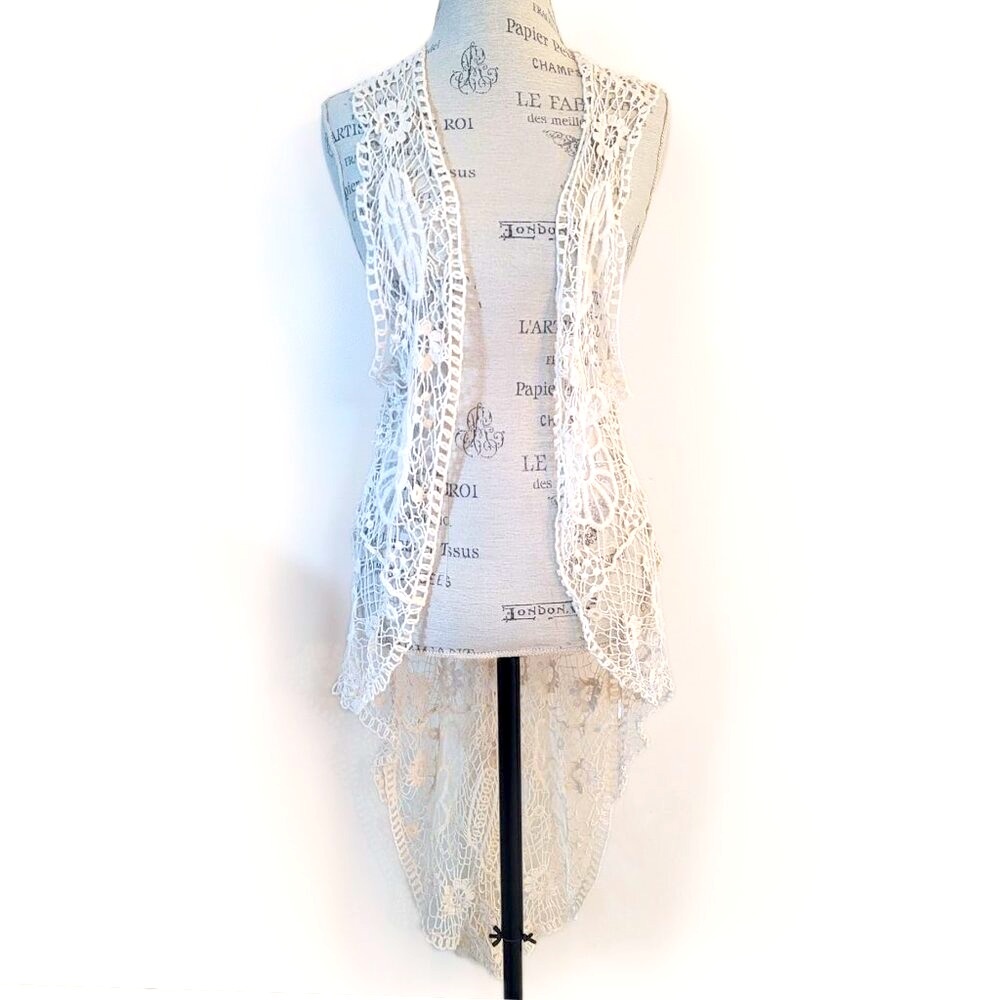Woven Heart Lace Crochet Duster Cardigan - ONE SIZE
